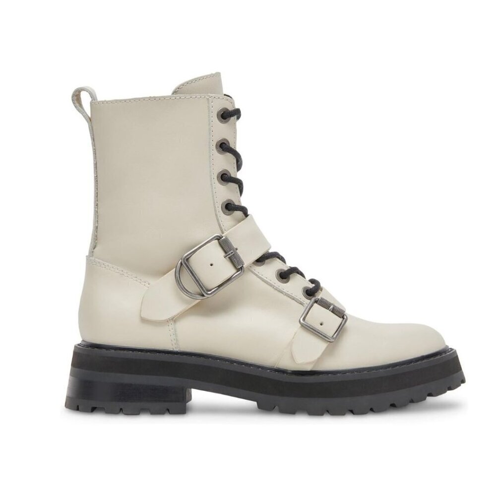 NIB DOLCE VITA Ronson Combat Lug Sole Lace Up Buckle Boot Cream 7 - Picture 7 of 15